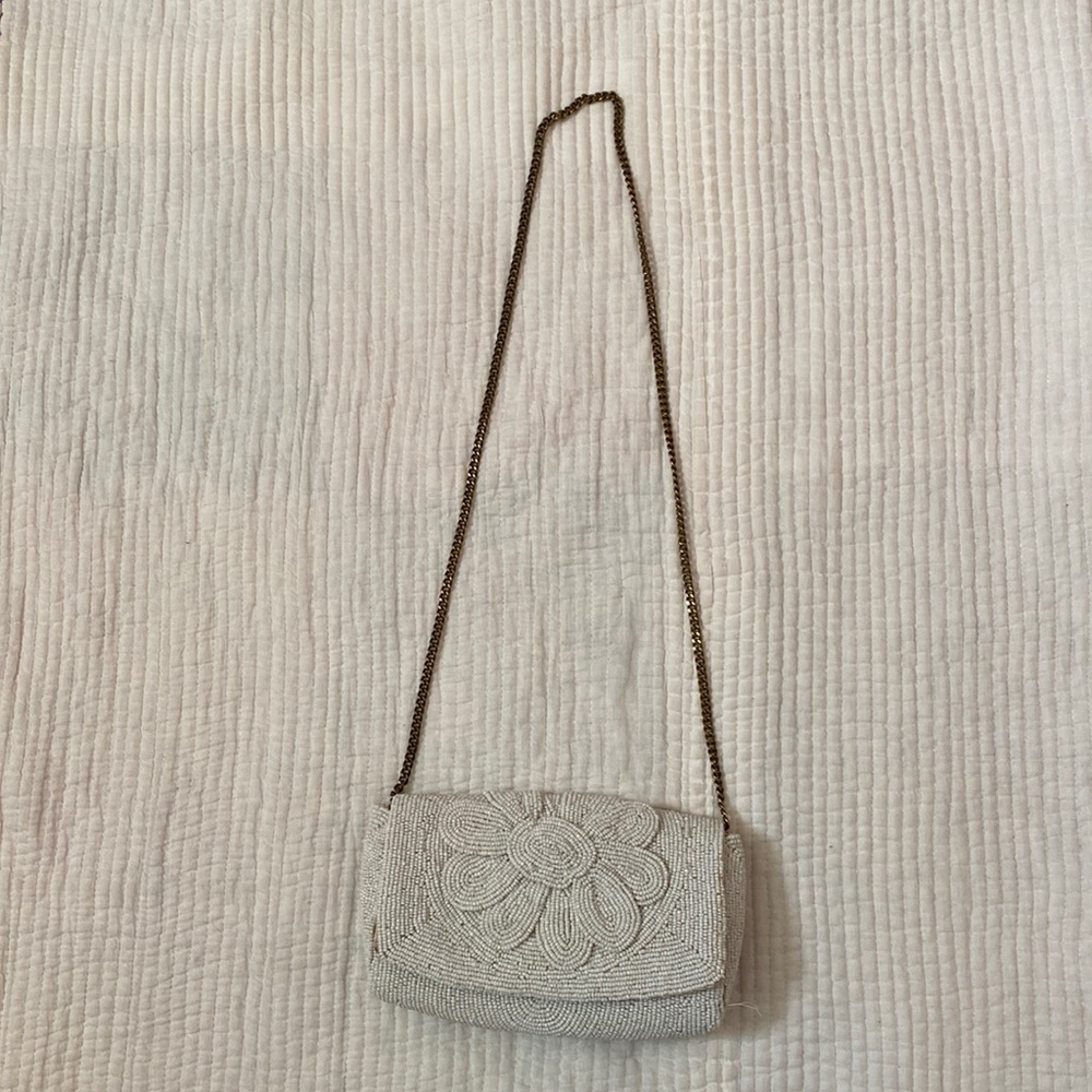 Anthropologie beaded clutch purse with removable strap